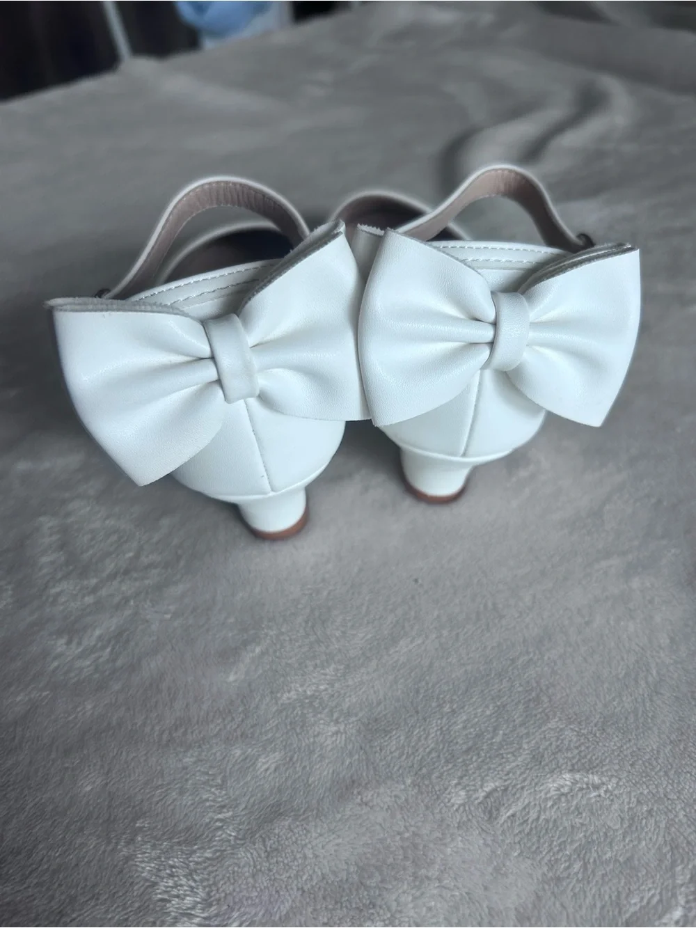 White Bow Accent Ankle-Strap Kitten Heels